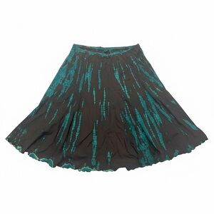 Karen Kane A-Line Flare MIDI Skirt $88 1X Teal & Black Tie Dye Made in USA